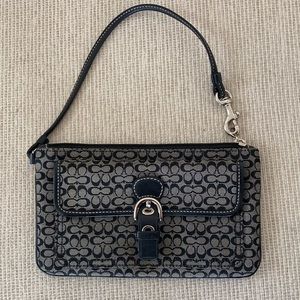 Authentic Coach | Signature Logo Black Grey Canvas Zip Wristlet